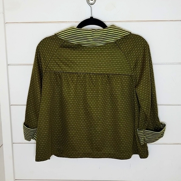 FOREVER large adorable two toned green jacket with stripes and dots - Picture 2 of 4